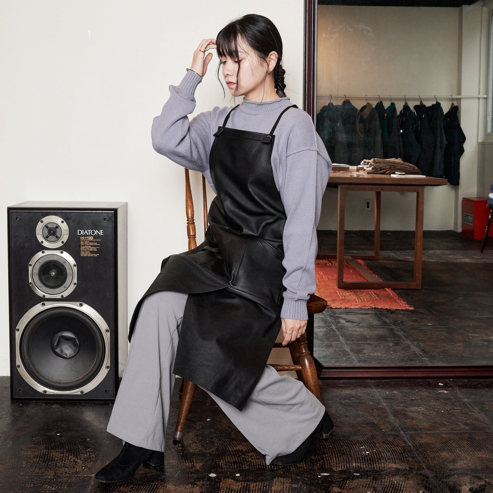 Regular】ウォッシャブルレザーハカマエプロン 3rd. ブラック