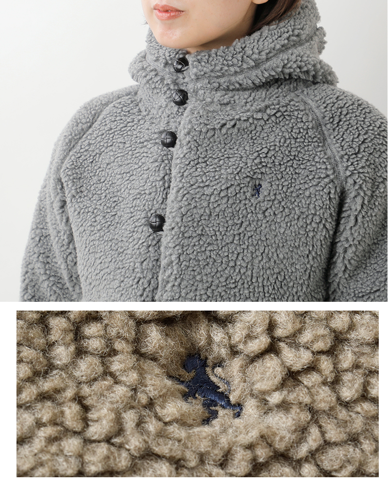 Gymphlex ジムフレックス くるみボタン ボア フーデッド ジャケット j