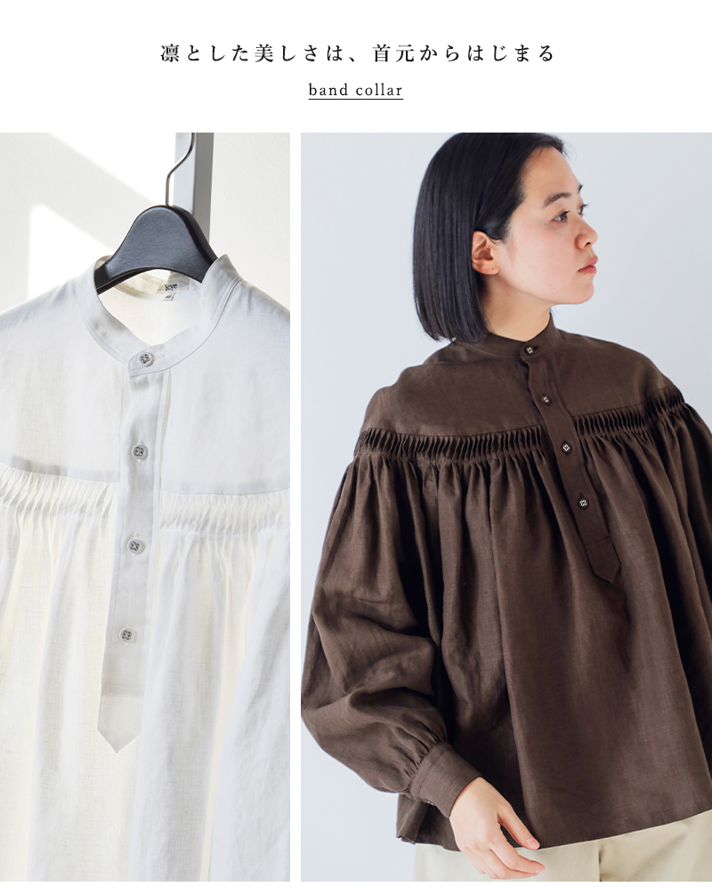 Scye サイ リネン キャンブリック タック ブラウス 60/1Linen Cambric