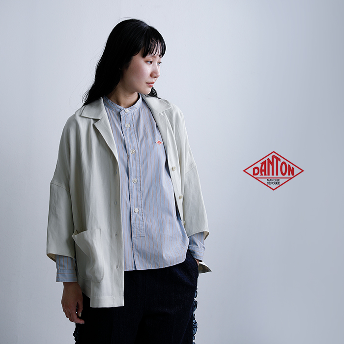 DANTON ダントン コットンポプリン バンドカラー シャツ dt-b0341rpl