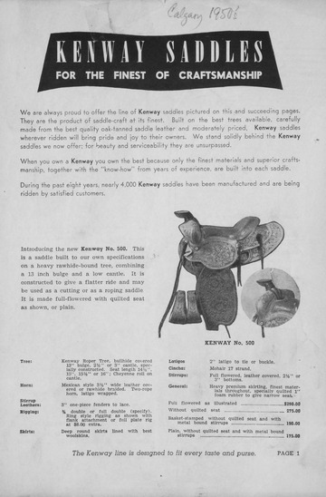 Kenway saddles : Kenway Saddlery Company (Calgary, Alta.):author