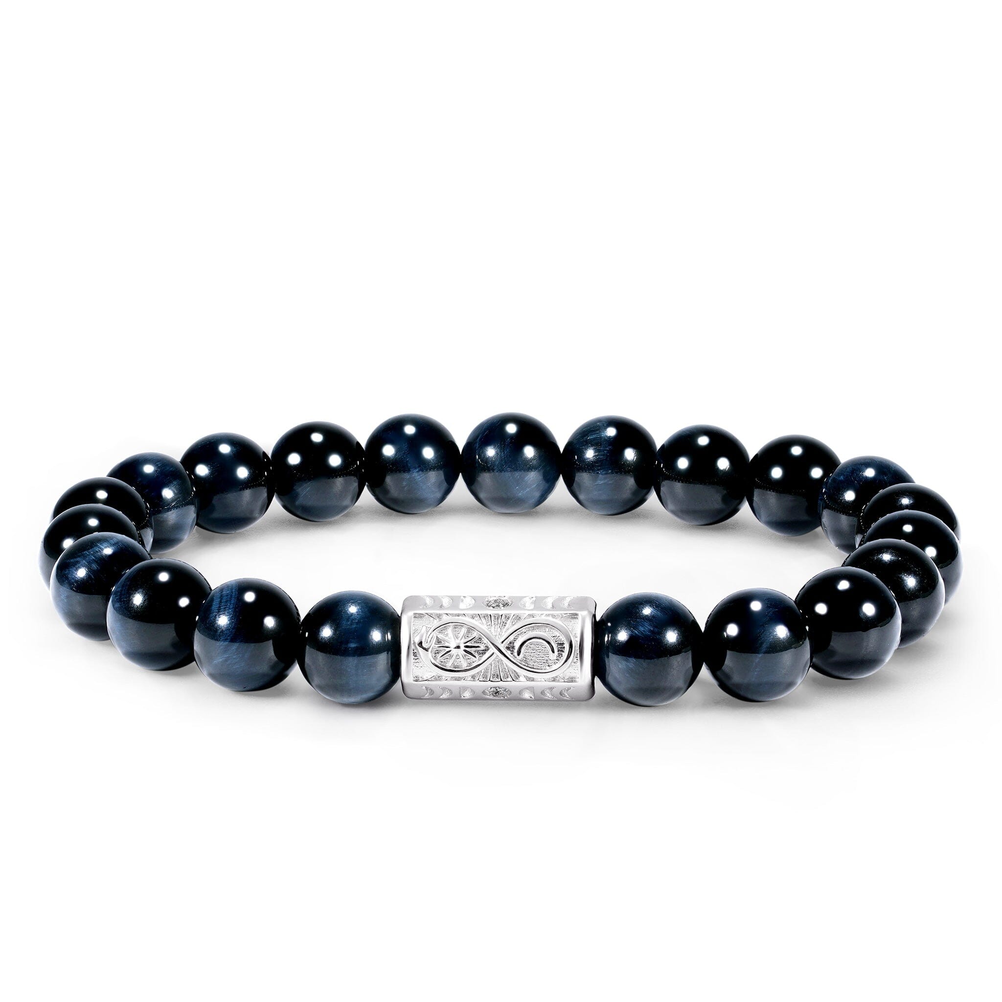 AWNL】メンズ ブルータイガーアイ 編みブレスレット｜シルバーチャーム