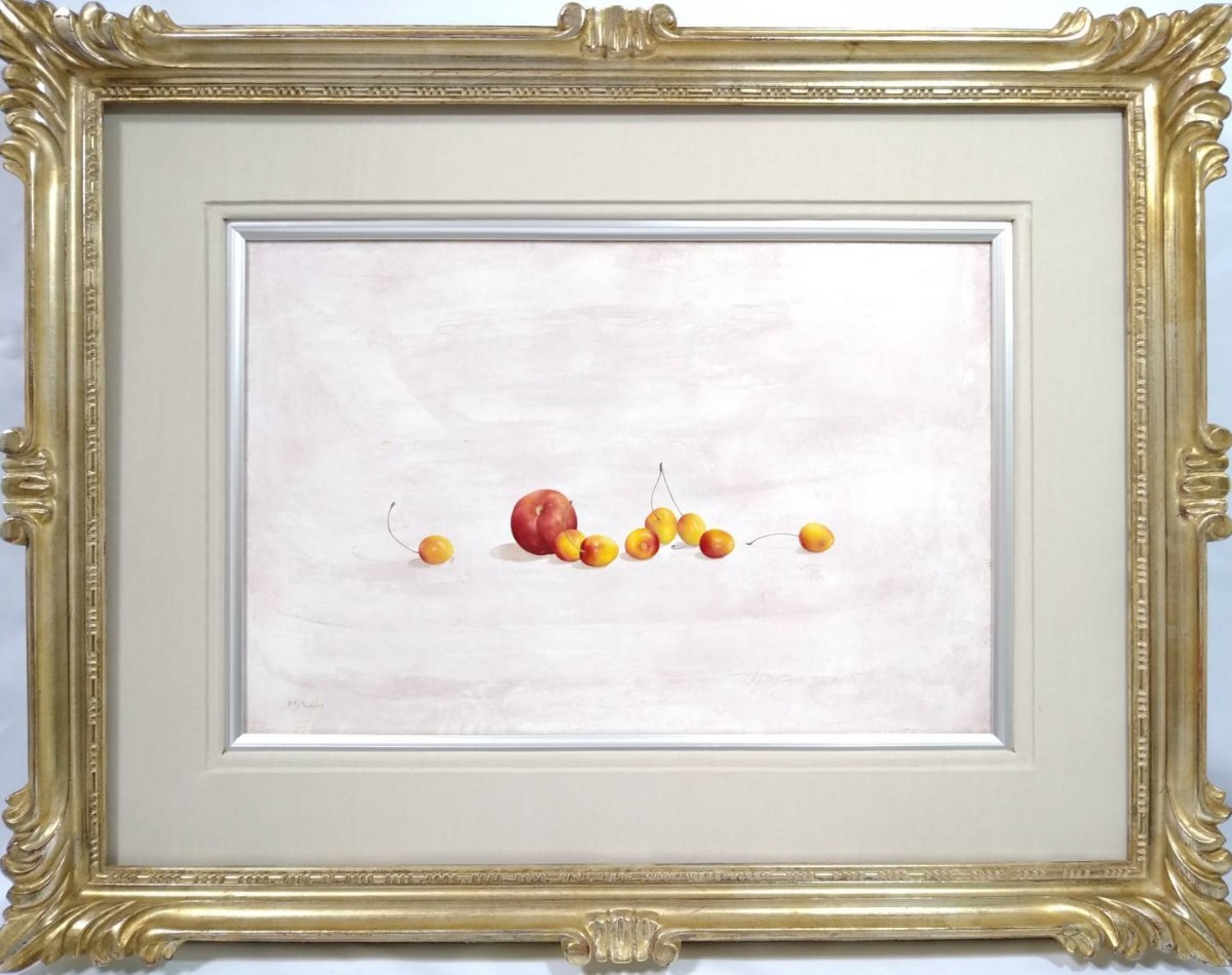 7『真作 油彩画/一陽会・リアリズム【神藤偉司】サクランボとプラム