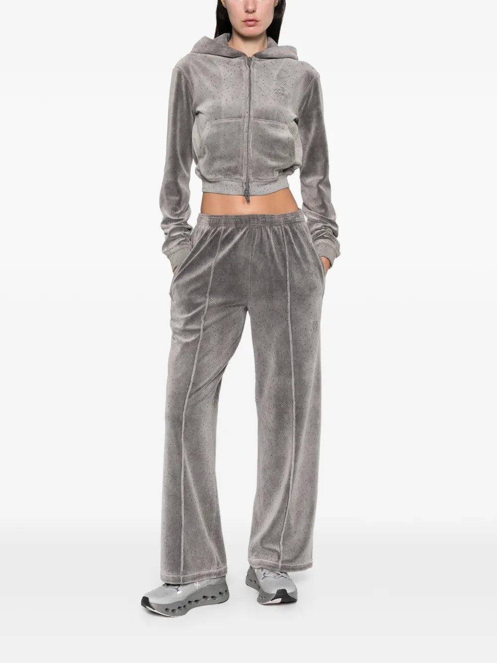 ALEXANDER WANG - Women Allover Hotfix Shrunken Zip Up Hoodie