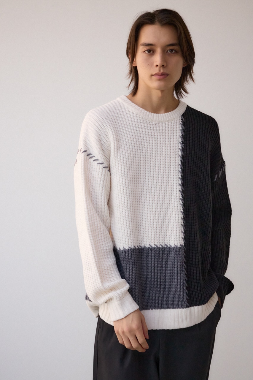 スウィッチングブランケットステッチニット｜MEN｜251HAT70-409I｜AZUL