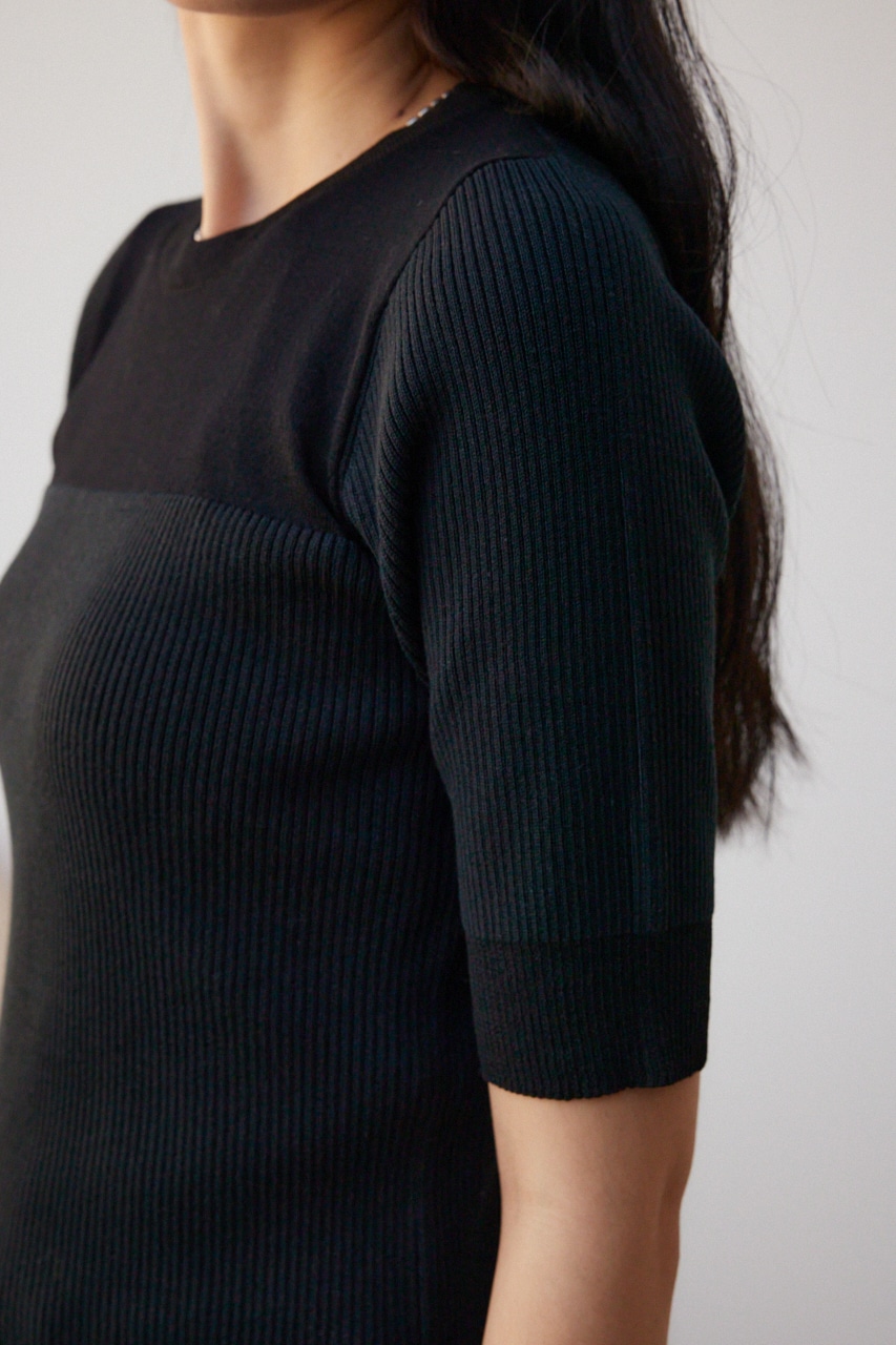 シアー切替5分袖リブニットトップス｜WOMEN｜250HSF70-143B｜AZUL BY