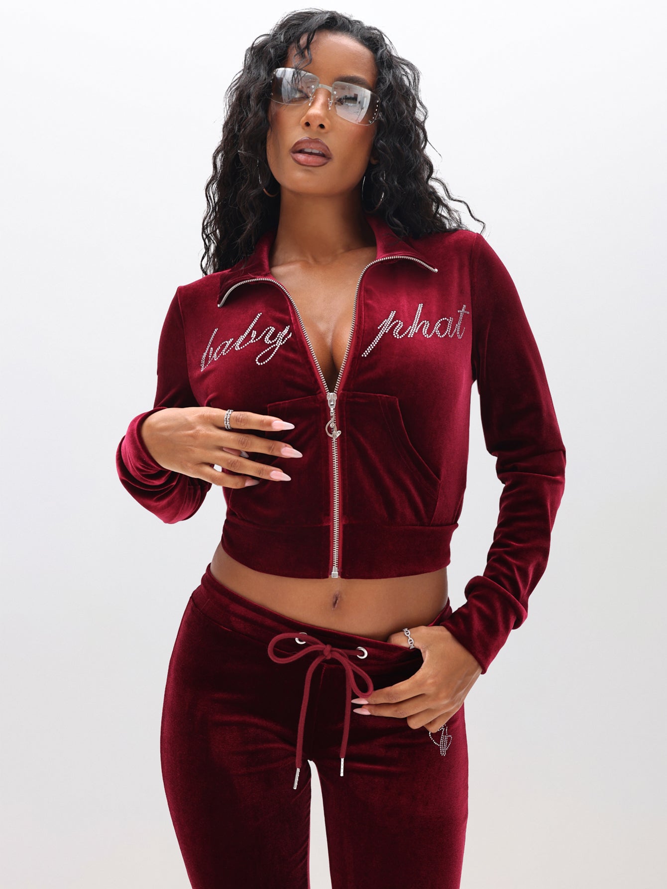 Velour Funnel Neck Sweatshirt with Rhinestones – Baby Phat
