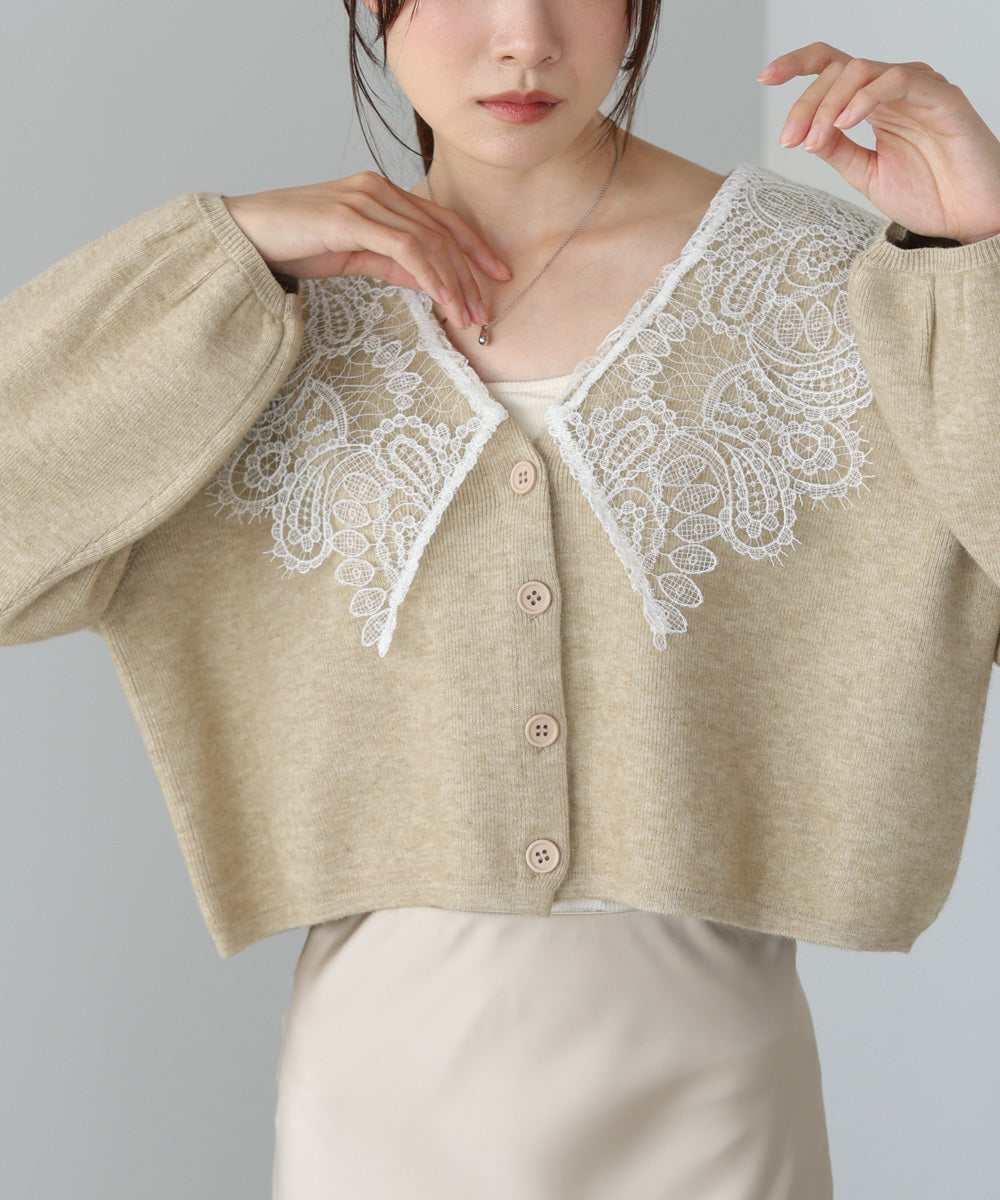 レース衿付きショートニットカーディガン – Bab