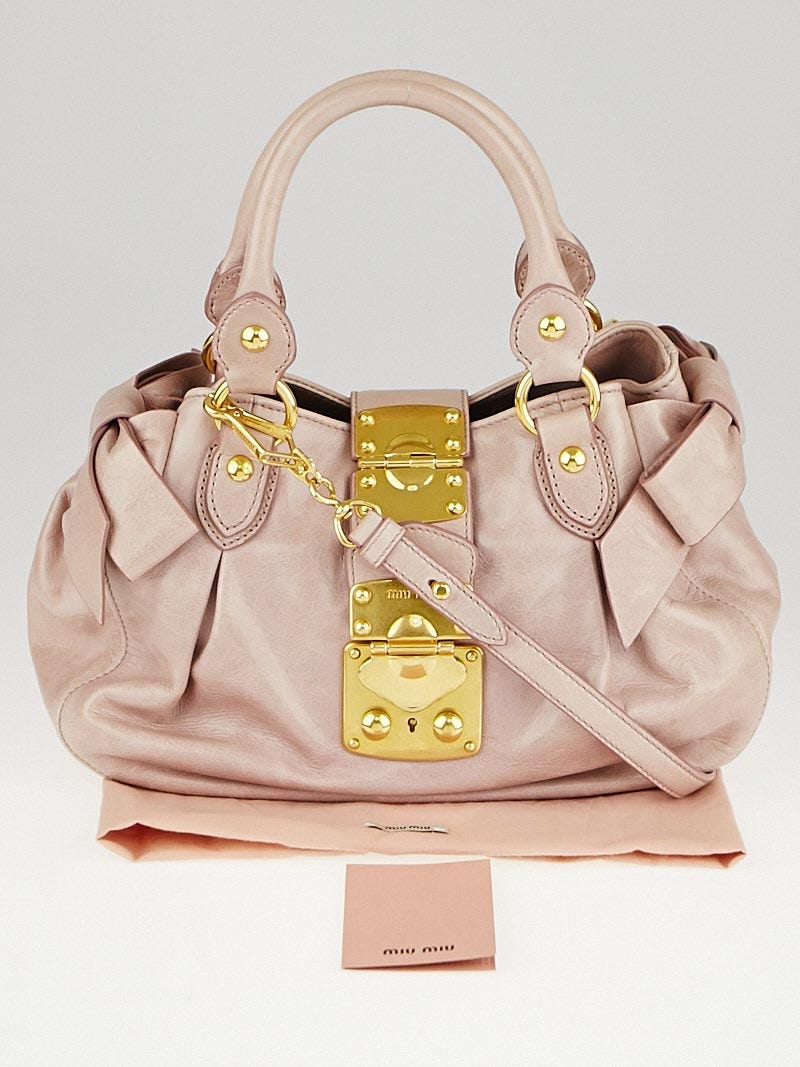 Miu Miu Mughetto Pink Vitello Lux Leather Bow Small Top Handle Bag