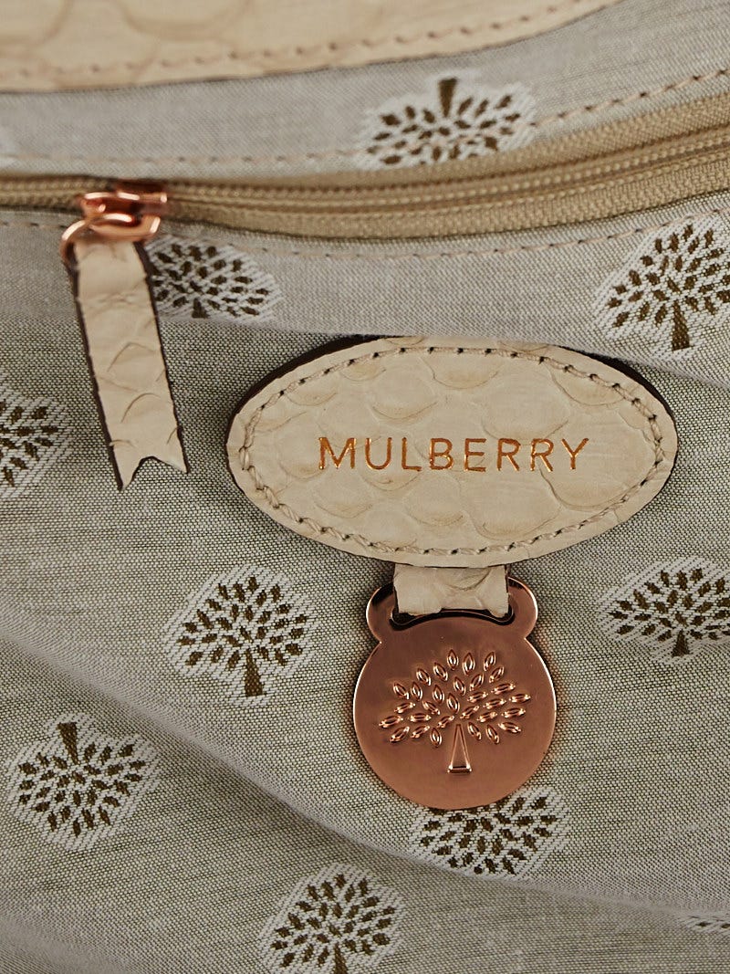 Mulberry Pebbled Beige Silky Snake Print Leather Oversized Alexa