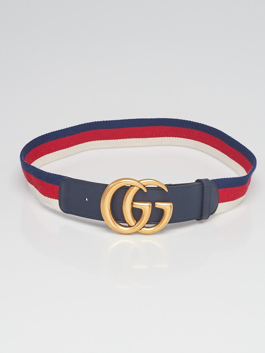 Gucci Red/White/Blue Canvas and Blue Leather Web Double G Belt