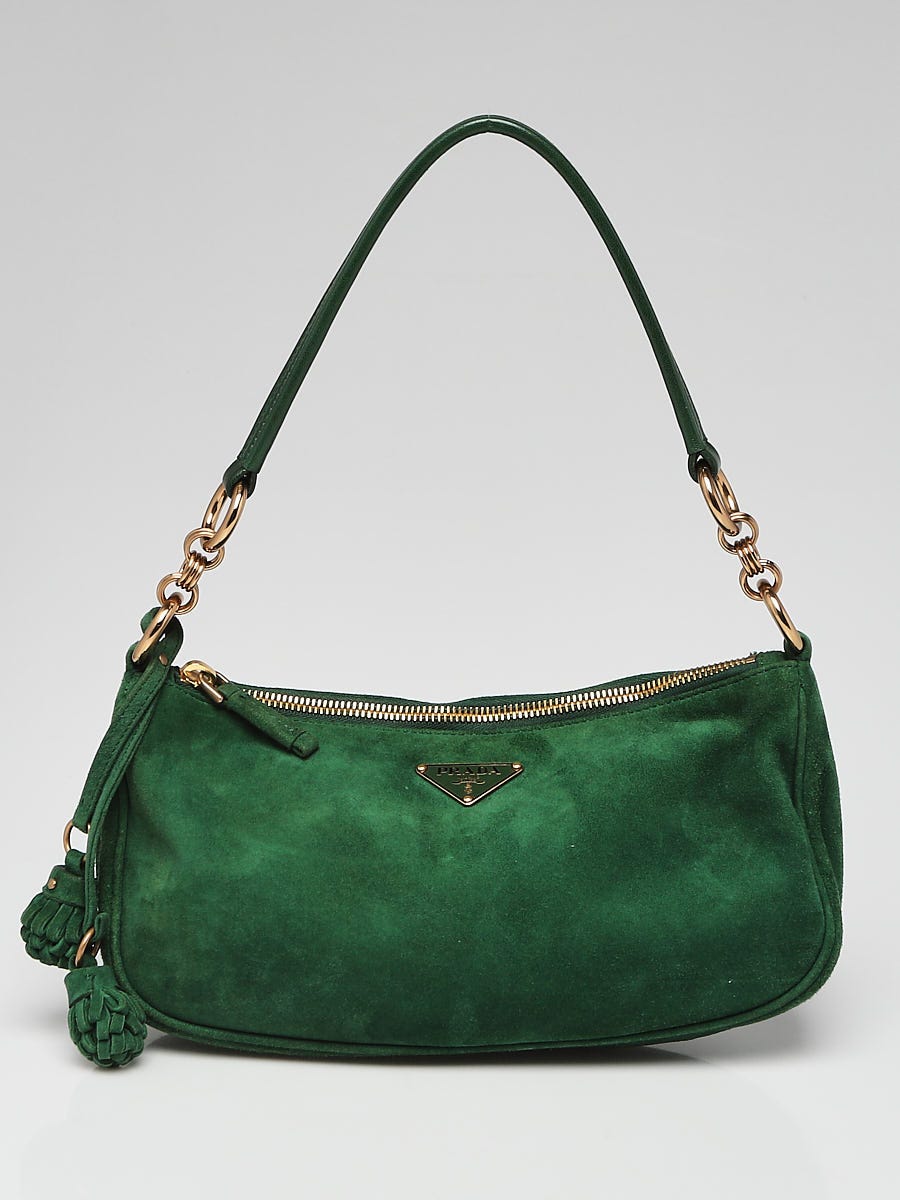 Prada Green Suede Pochette Bag | Yoogi's Closet