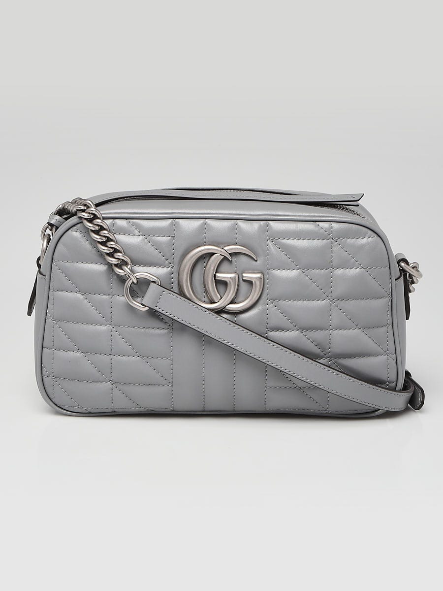 Gucci Grey Quilted Leather Geometric Marmont Small Shoulder Bag