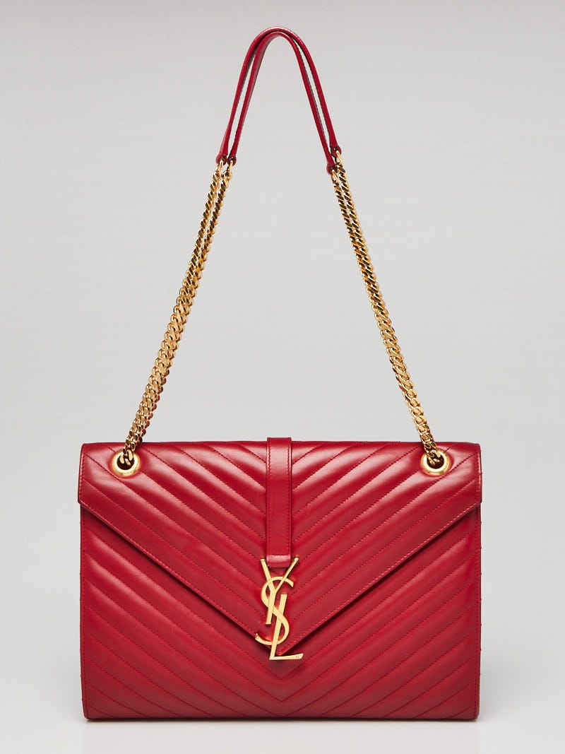 Yves Saint Laurent Red Quilted Leather Large Monogram Flap Bag
