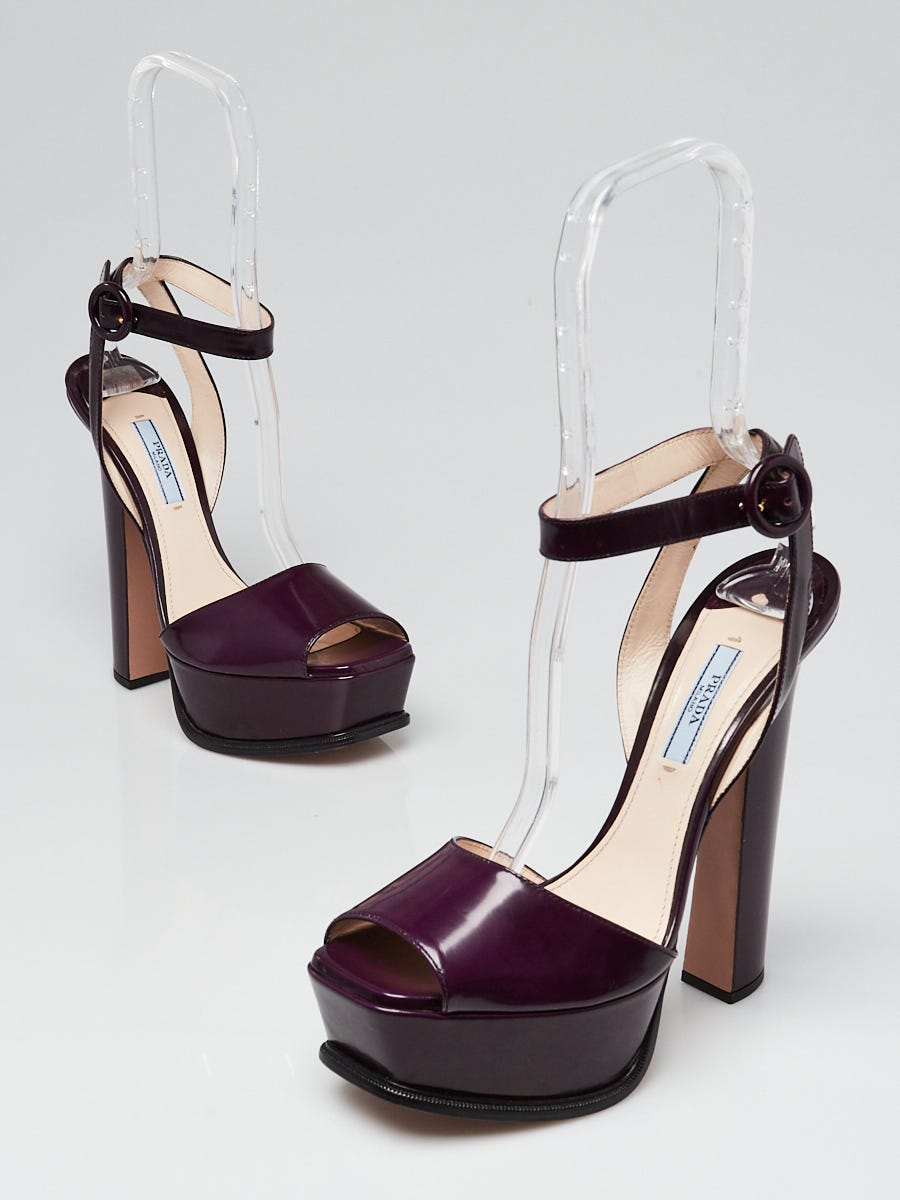 Prada Purple Matte Leather Platform Sandals Size 8.5/39 | Yoogi's