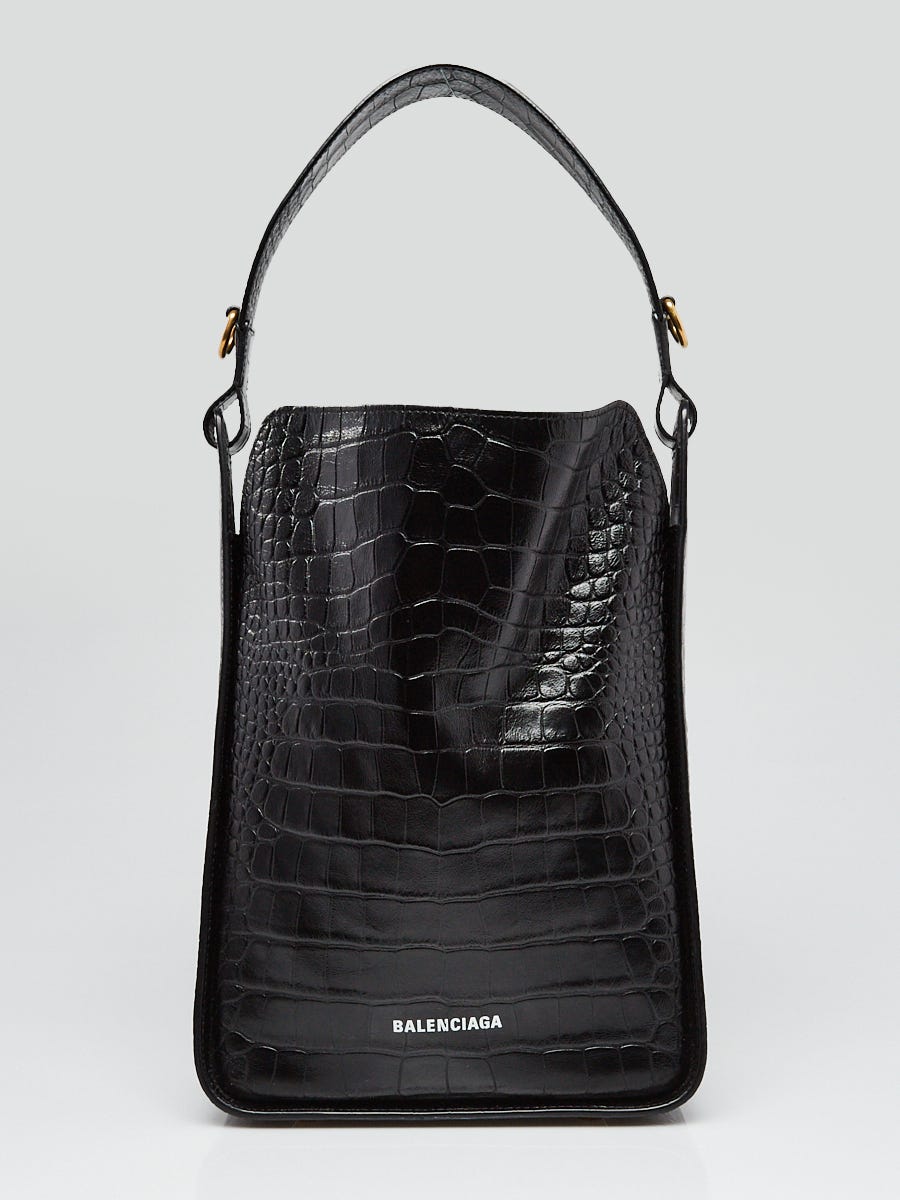 Balenciaga Black Croc Embossed Leather Tool 2.0 North South Medium