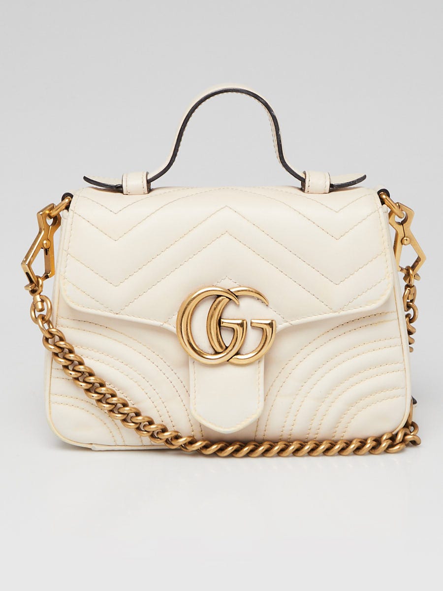 Gucci White Quilted Leather Marmont Mini Top Handle Crossbody Bag