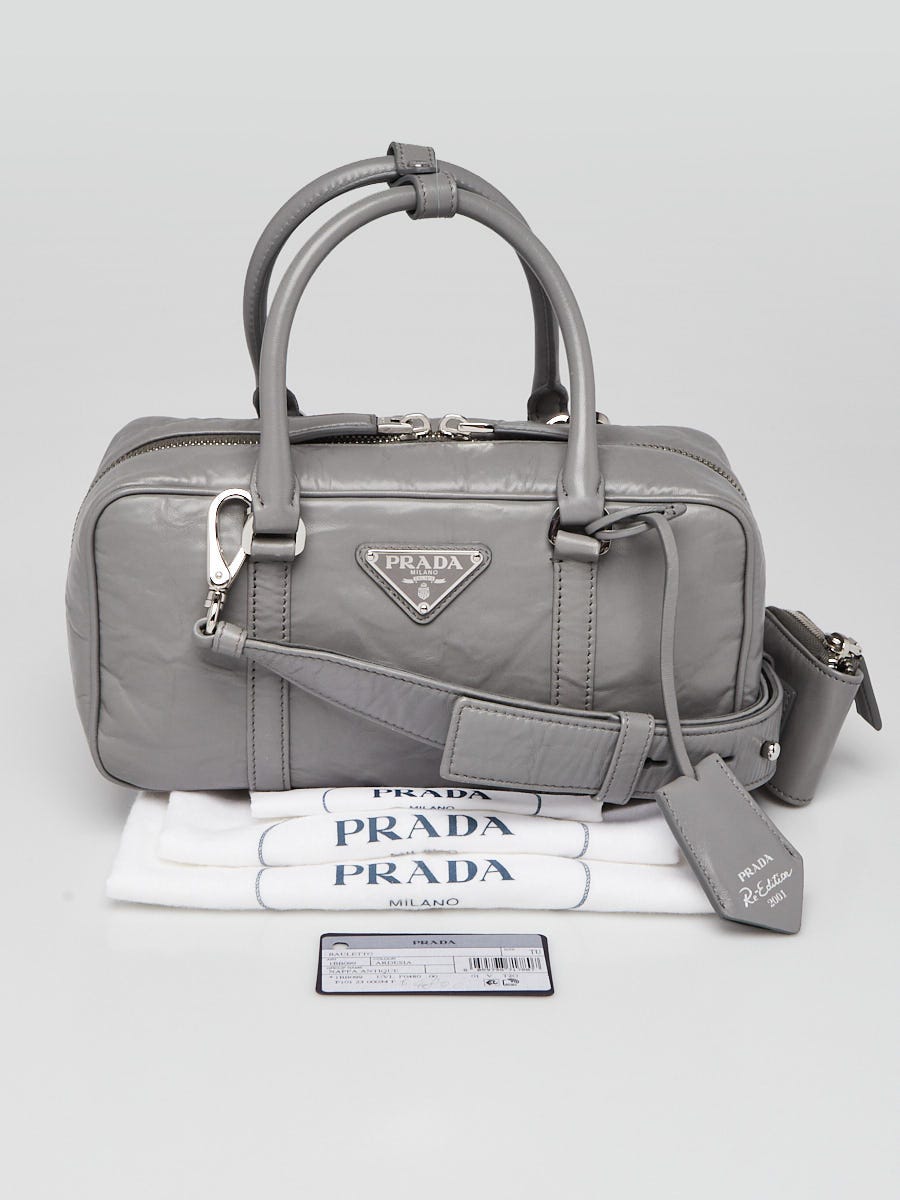 Prada Slate Grey Antique Nappa Leather Small Top Handle Crossbody