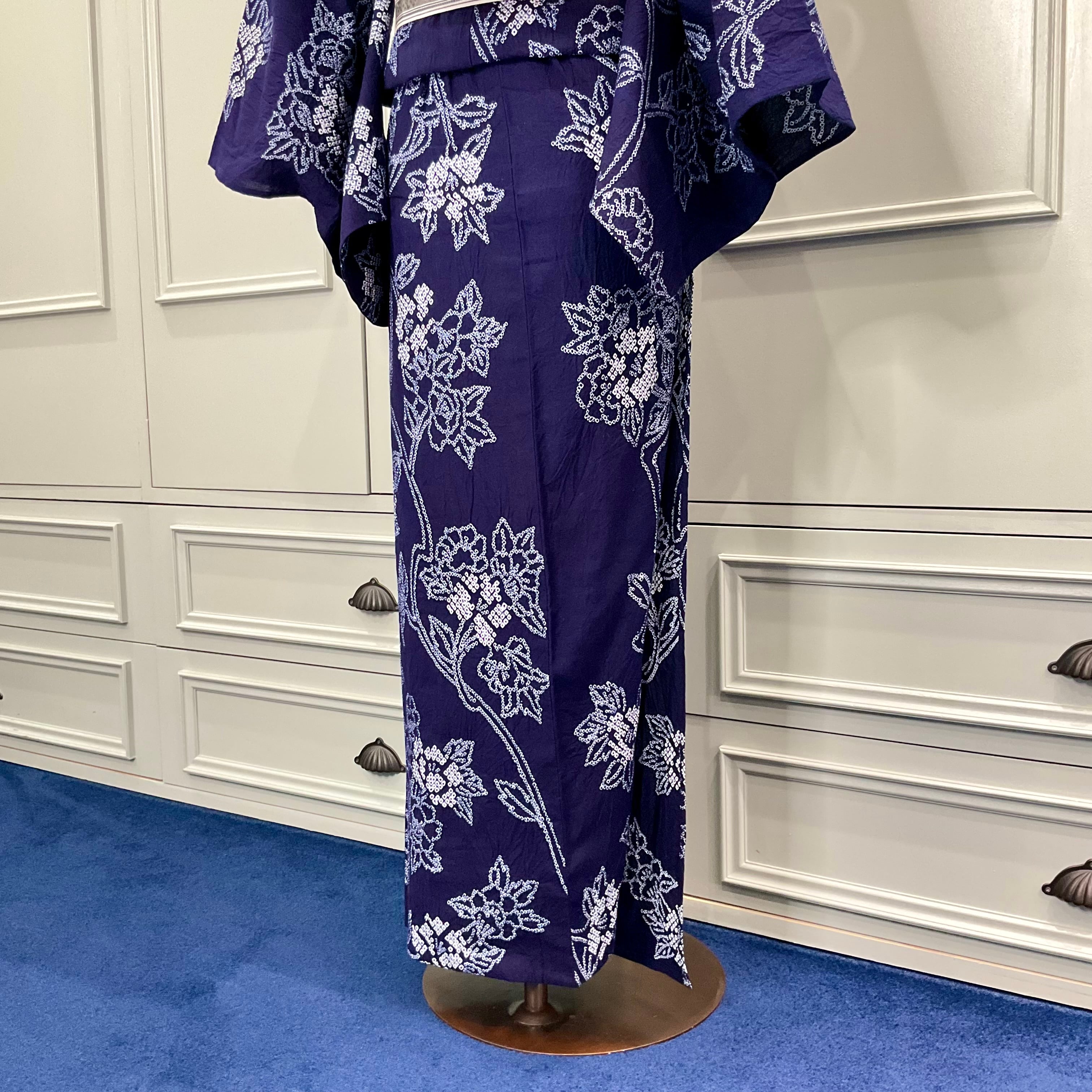 long＊咲きこぼれる花＊有松鳴海絞り浴衣 花 藍色 A698 | kimono tento