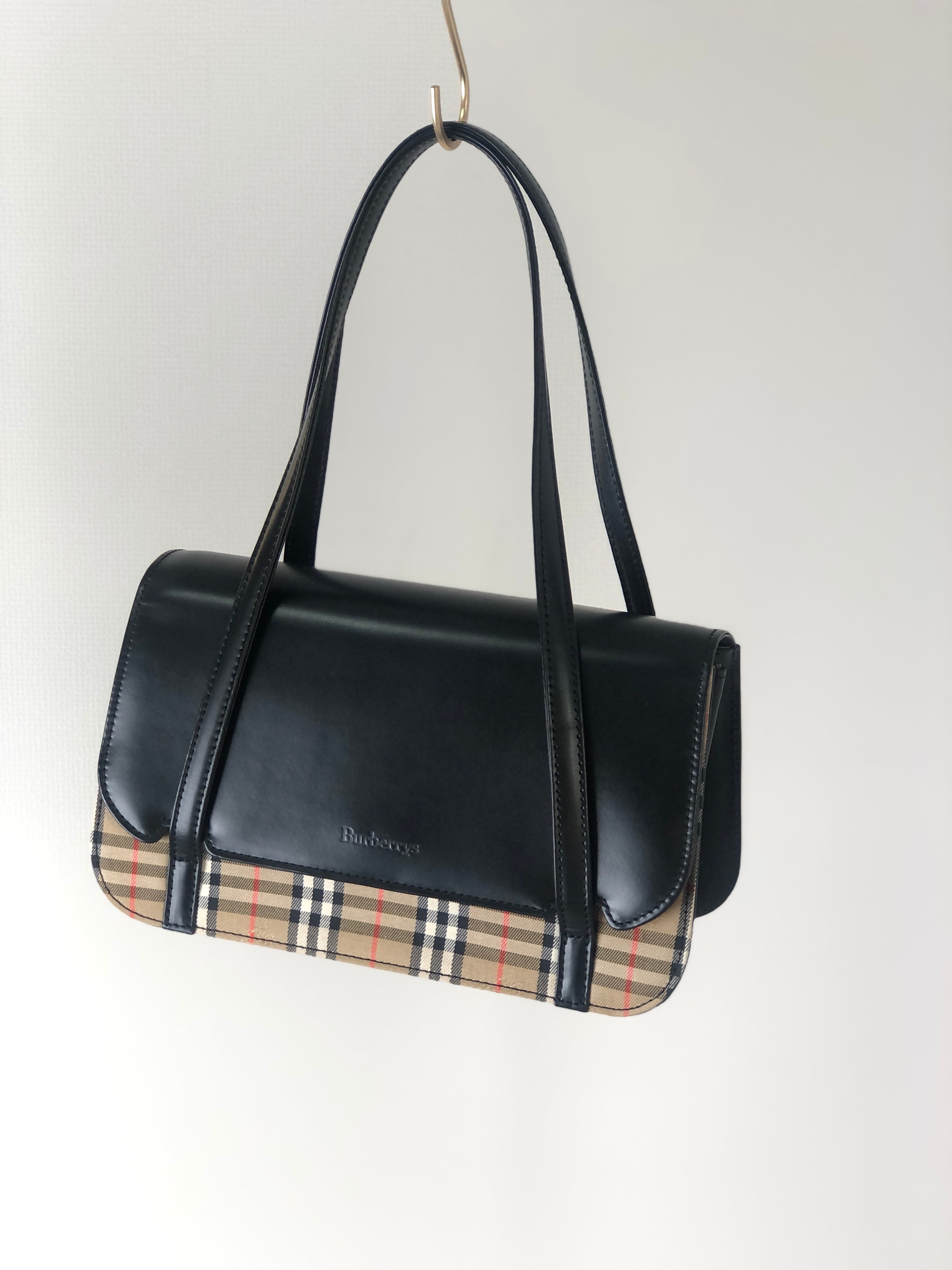 BURBERRY バーバリー ノバチェック ハンドバッグ ブラック ロゴ レザー