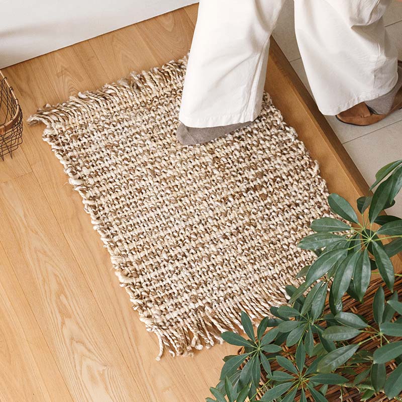 天然素材のジュートラグ 玄関マットナチュラル アイボリー [N nawa