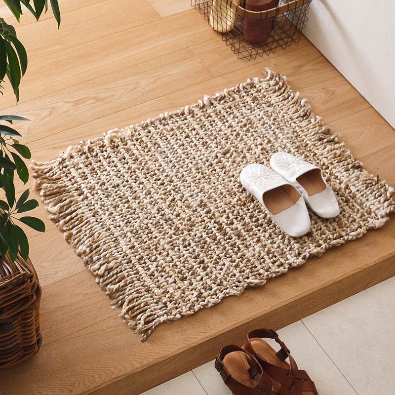 天然素材のジュートラグ 玄関マットナチュラル アイボリー [N nawa