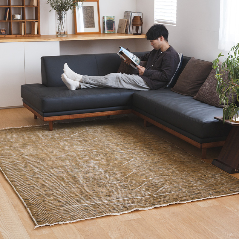 ヴィンテージ風ラグ ウール100％ 黄色絨毯 [NR5603アンティーク