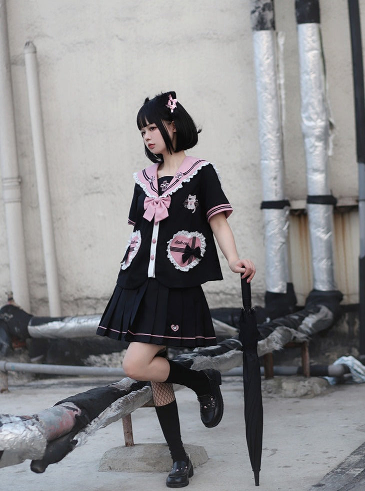 ブラックピンクセーラーレースセットアップ – Belchic