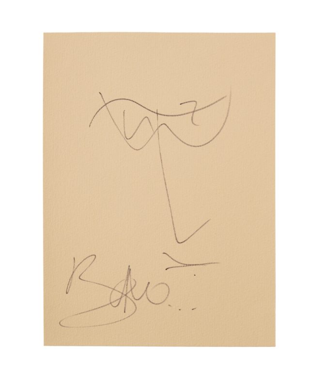 U2: BONO, THE EDGE, AND ADAM CLAYTON SIGNED BONO SELF-PORTRAIT SKETCH
