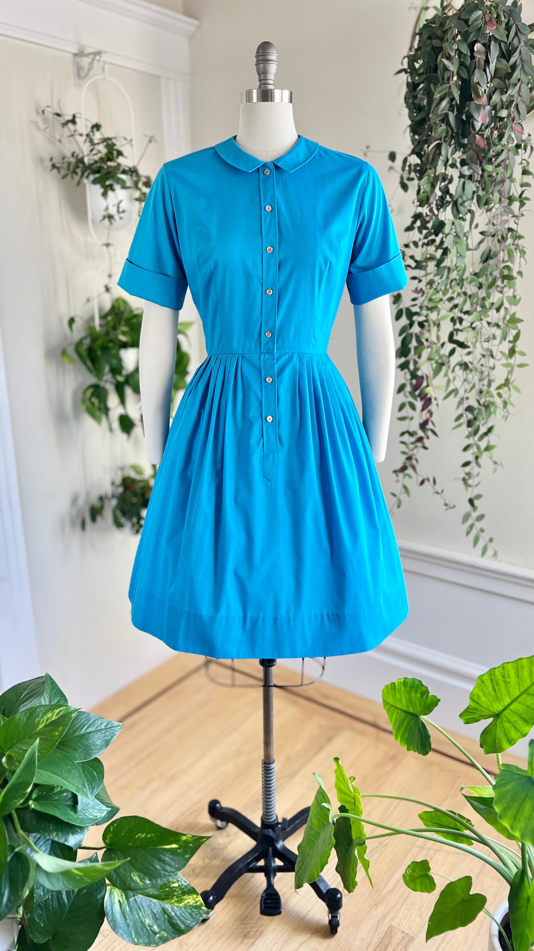 1960s Azure Blue Shirt Dress | medium – Birthday Life Vintage