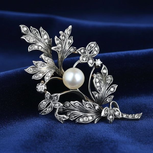 Large Antique French 18K Gold Pearl Diamond Brooch – Boylerpf