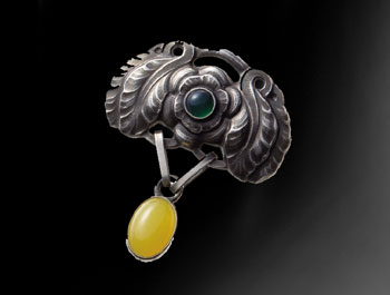 名品】ジョージ ジェンセン ブローチ #78 アンバー／グリーンアゲート