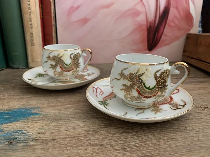 1900年前後 陶器 コーヒー・ティーカップ＆ソーサー ドラゴン 龍