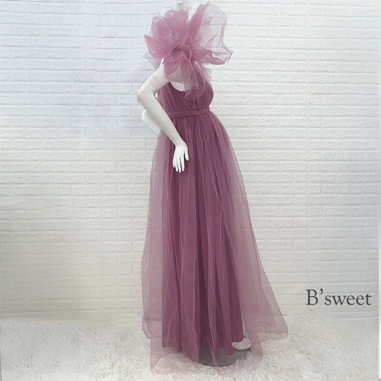 kd136qq】ボリュームスリーブチュールドレス／マタニティドレス