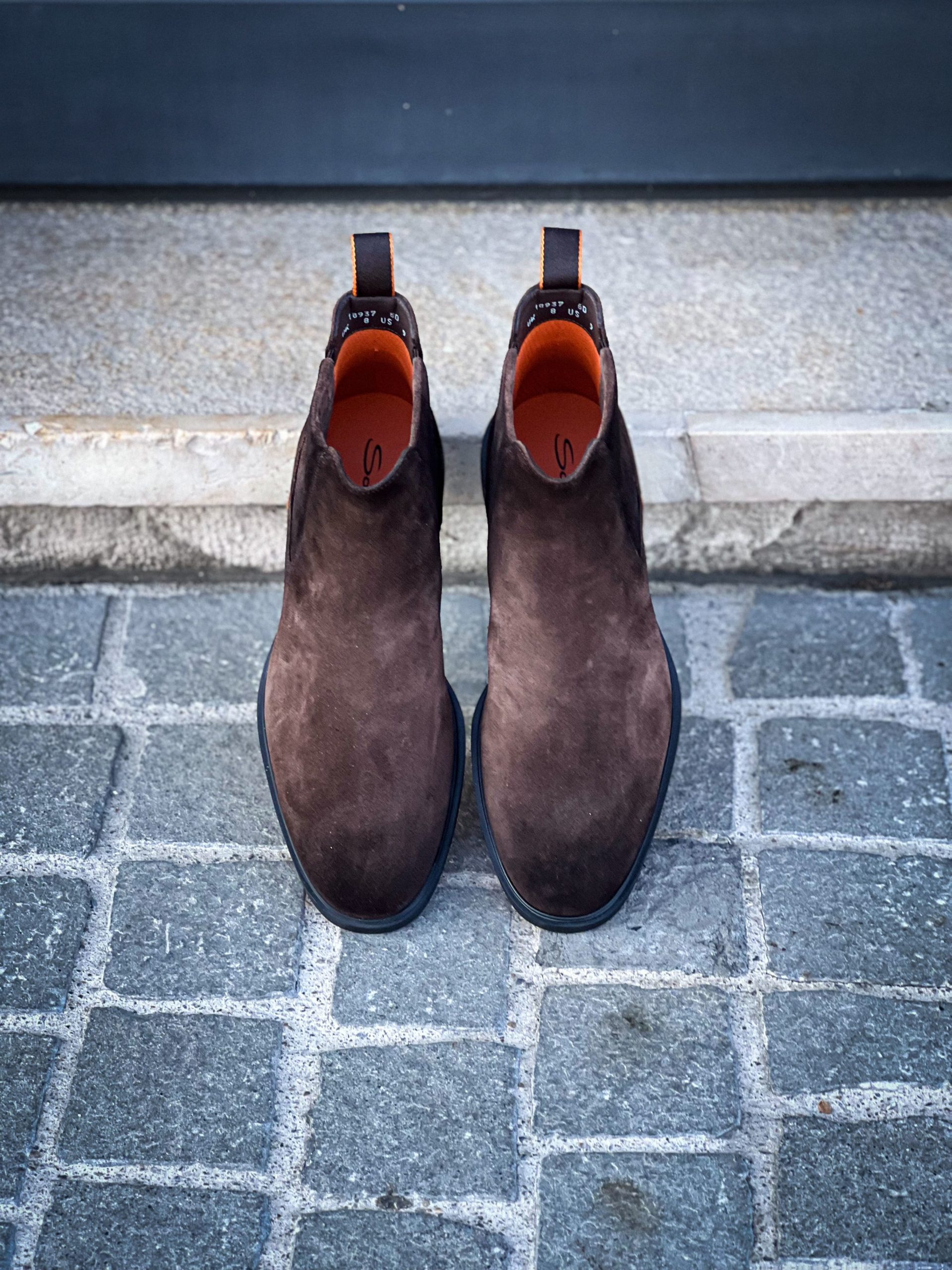 Santoni Chelsea Dark Brown Suede Light Rubber Sole • Brogue