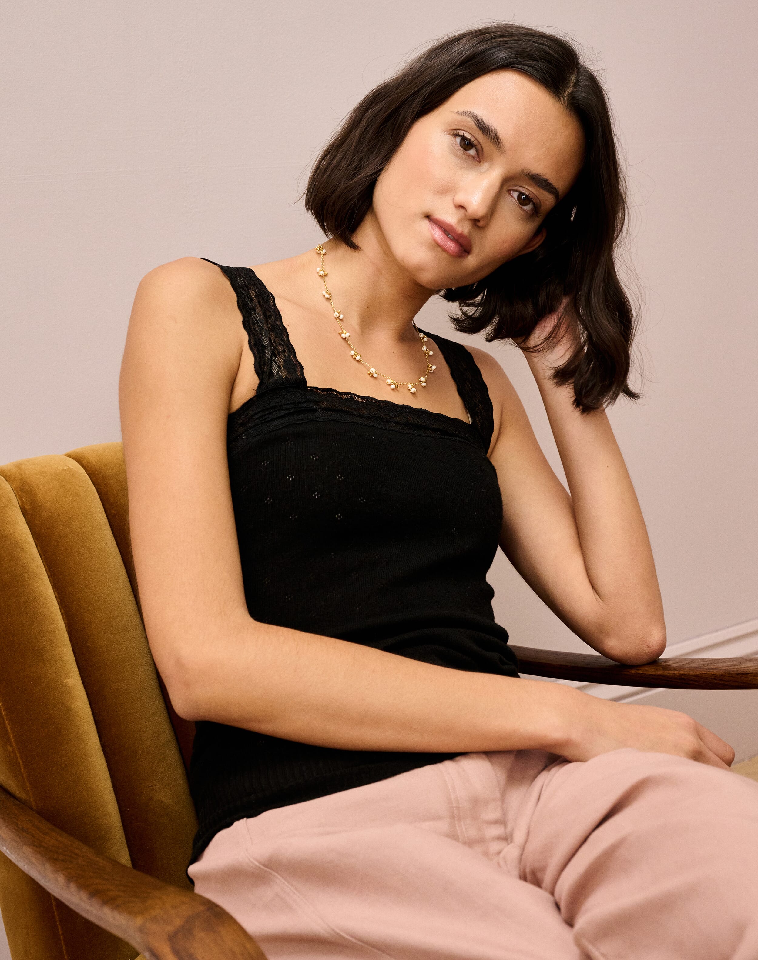 Lace Trim Camisole in Black | Womenswear | Brora Fashion