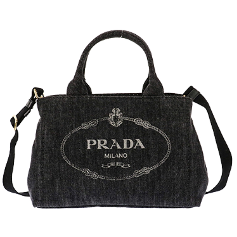 プラダ カナパ デニム 2WAY ハンドバック 1BG439 ブラック｜ブランド