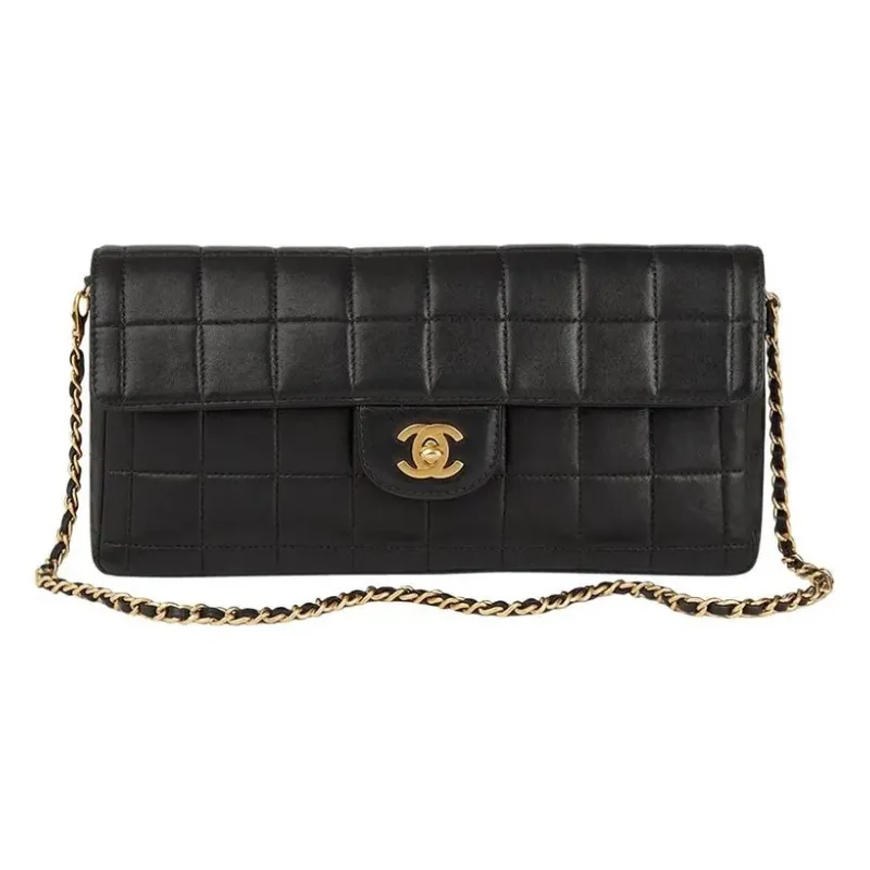 チェーンショルダーバッグ チョコバー ラムスキン ブラック ゴールド