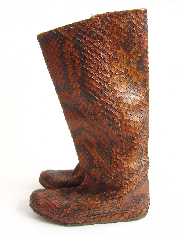 希少 1点物 ハンドメイド スネーク ヘビ革ブーツ 本革 レディース23.5