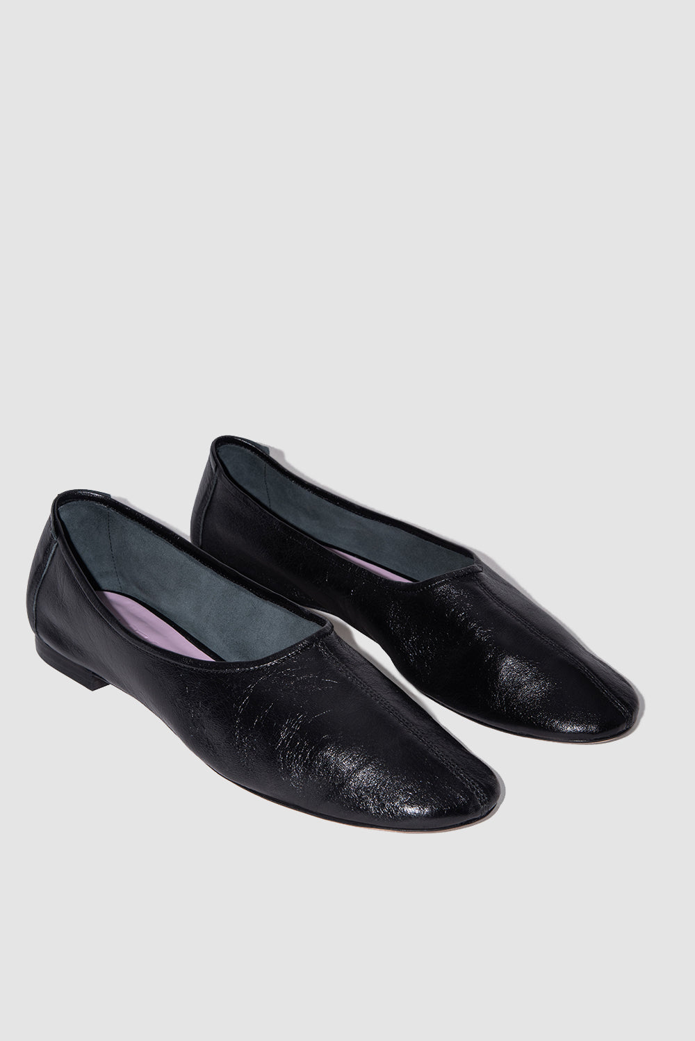 Prudence Black Creased Leather Ballet Flat – BY FAR