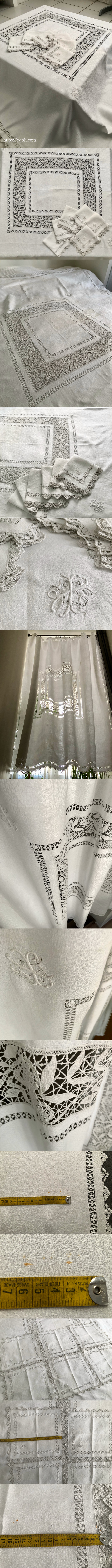 日本発送】T3161 フランスアンティークリネン大判テーブルクロス＋