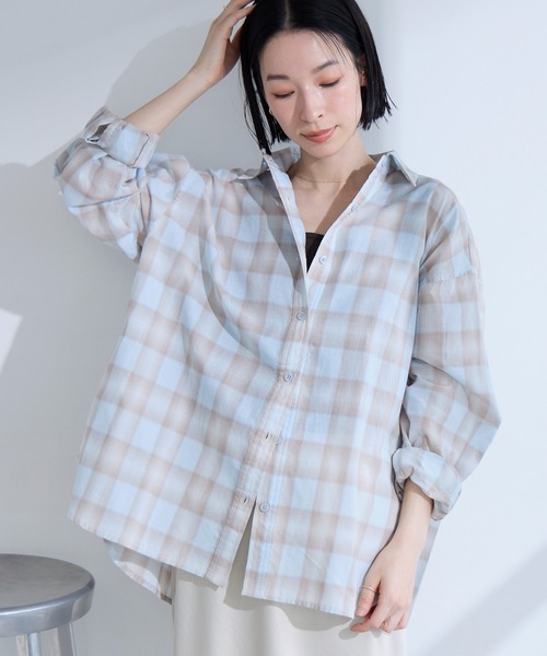 Aunely】洗練シアー チェックシャツ / マシンウォッシャブル＜YOSOOI