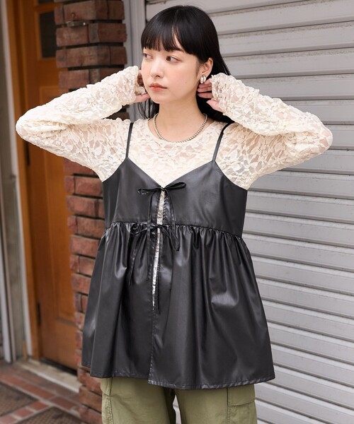 セール】フェイクレザーリボンキャミビスチェ（ワンピース）｜FREAK'S