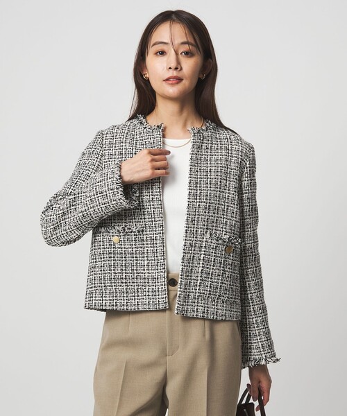 セール】ツイードライク ノーカラー ジャケット（ノーカラージャケット