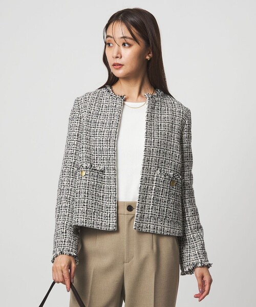 セール】ツイードライク ノーカラー ジャケット（ノーカラージャケット