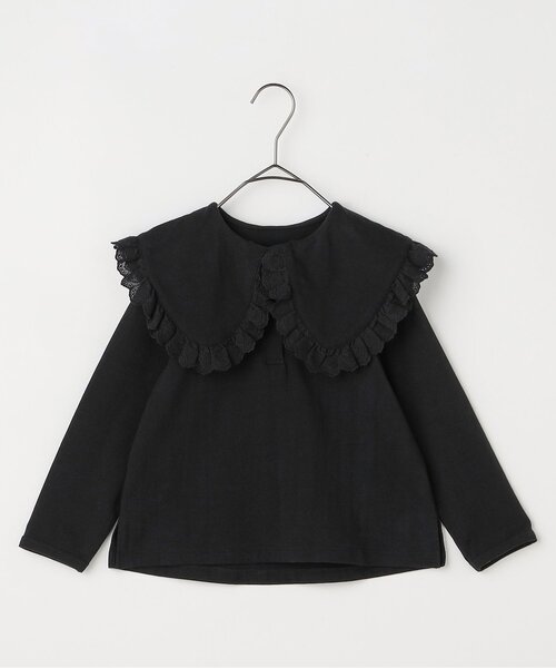 ジュニア対応】レーストリムフリル衿カットソートップス（Tシャツ