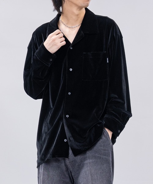 セール】【a】〔NAIVE MAGIC〕ルーズサイズ オープンカラー ベロア