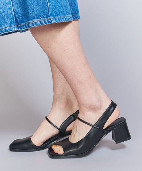 レザーライク オープントゥ バックストラップミュール（サンダル