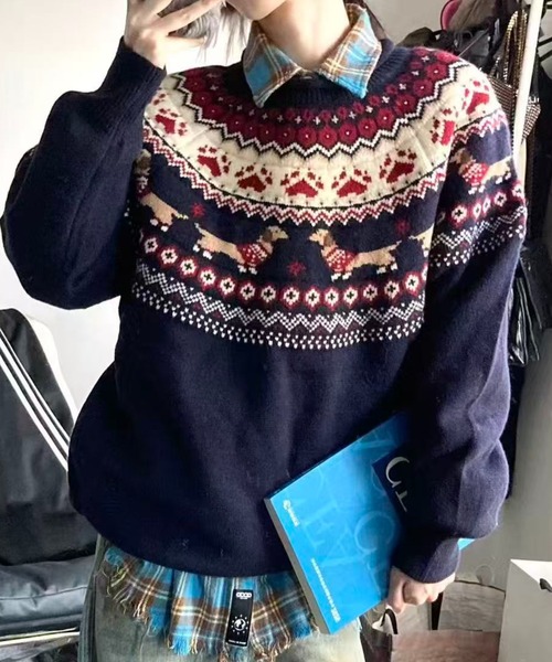 セール】大人気ノルディック柄カーデとお揃い◎ふんわり柔らかニット