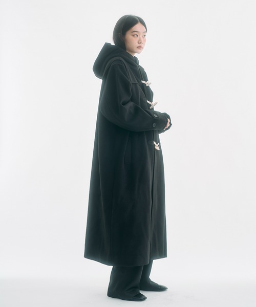 セール】high-neck hooded long duffle coat / ハイフードロング